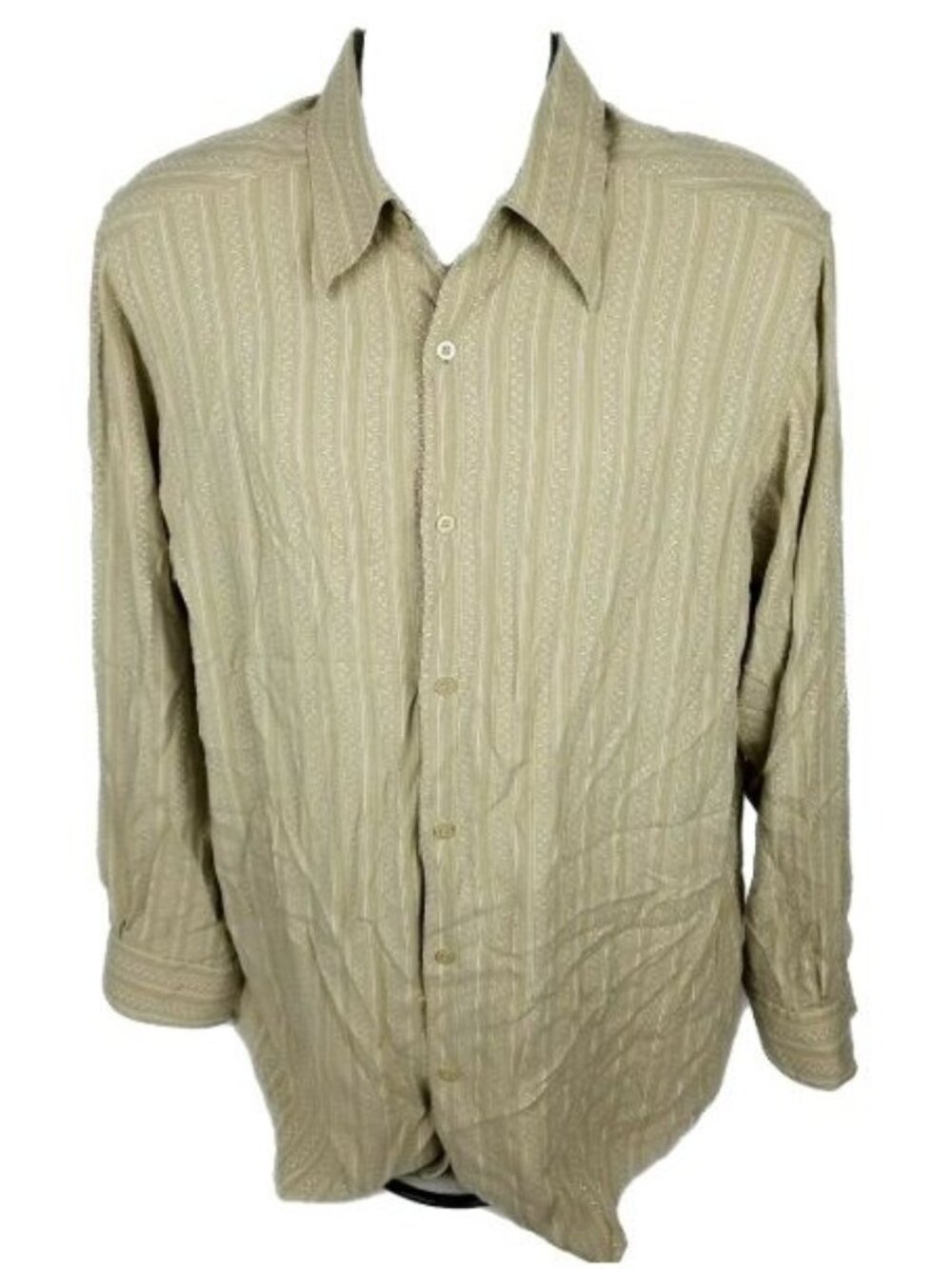 Claiborne Button Up Shirt Mens Size Large Yellow Striped Long Sleeve Business